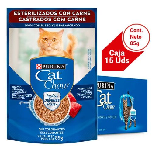 SOBRECITOS CAT CHOW ESTERILIZADOS  CON CARNE 15 X 85 GRS