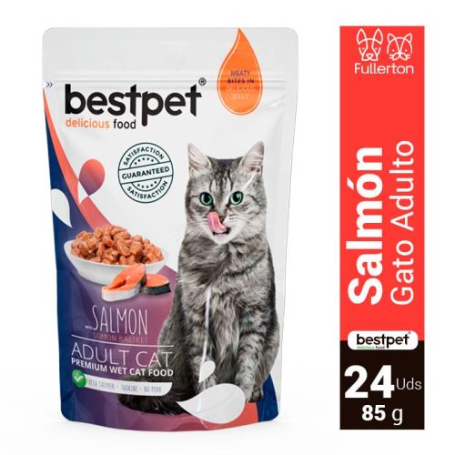 DISPLAY SOBRECITOS PREMIUM BESTPET CAT TROZOS DE SALMON 24 X 85 G