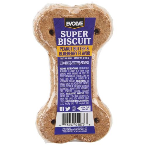 EVOLVE DOG SUPER BISCUIT PEANUT BUTTER & BLUEBERRY FLAVOR 99,2 G (GALLETAS)
