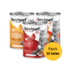MIX 12 LATAS PREMIUM BESTPET CAT TROZOS DE POLLO-CARNE-SALMON 400 G