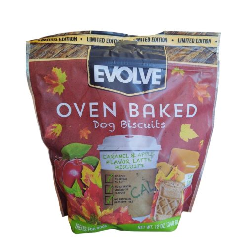 EVOLVE DOG BISCUITS CARAMEL & APPLE FLAVOR LATTE 340 G (GALLETAS)