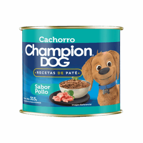 lata champion dog pollo cachorros